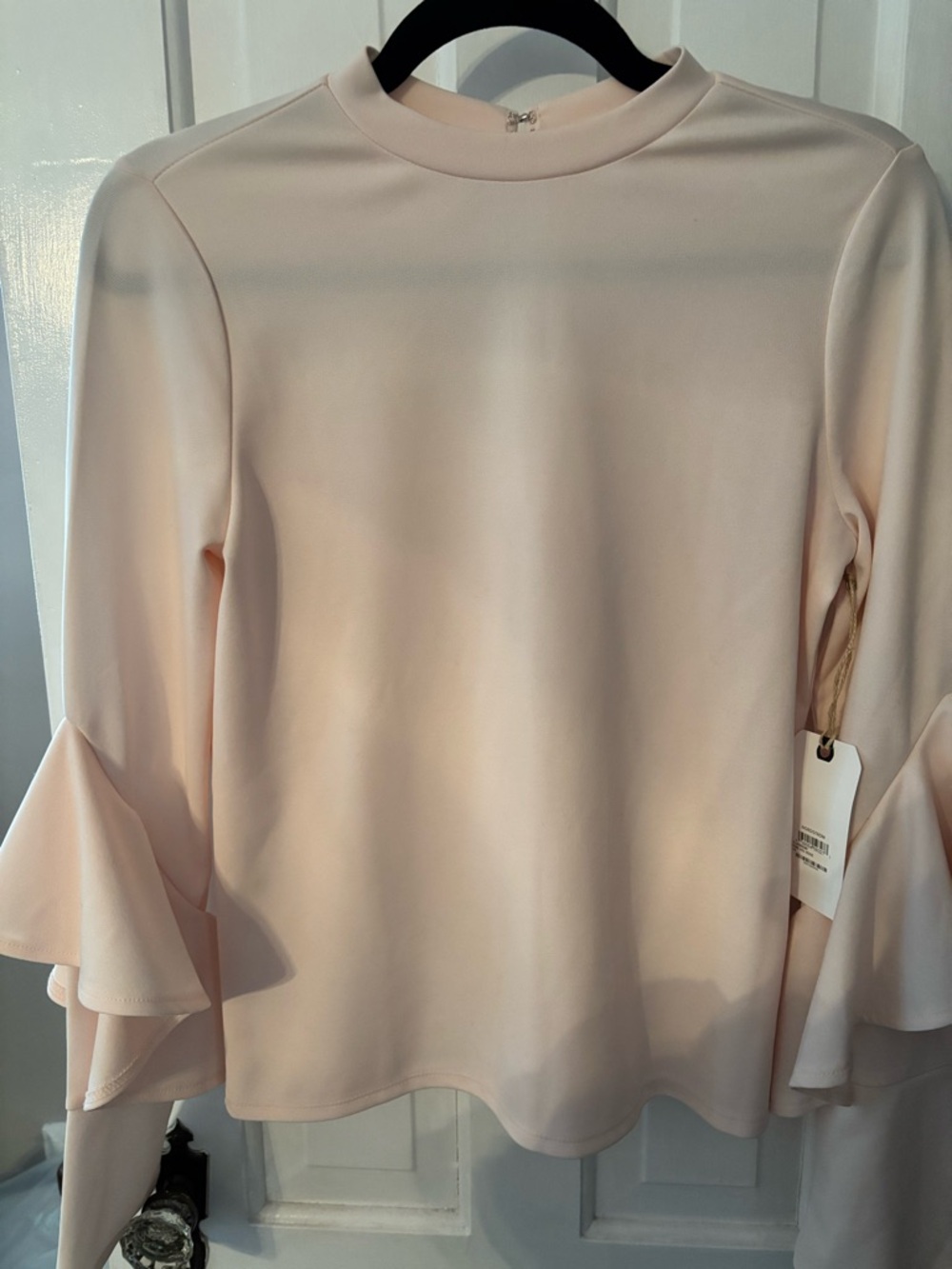 Leith Light Blush Bell-Sleeve Mock Neck Top